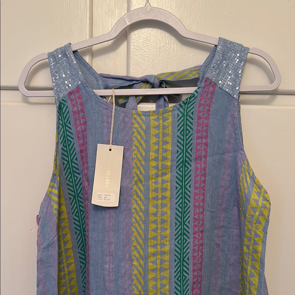 NWT Linen Colorful Striped and Sequin Mini Dress Bellambra - Picture 2 of 6